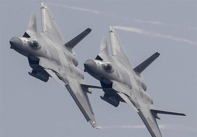 An echelon of J-20 fighters is seen at the 12th China International Aviation and Aerospace Exhibition in Zhuhai south Chinas Guangdong Province on November 11 2018 Xinhua-Yonhap