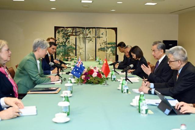 Wang Yi Chinas Foreign Minister and Politburo member talks with Penny Wong Australias Foreign Minister during the UN General Assembly in New York on Sept 24 2024 
Xinhua-Yonhap