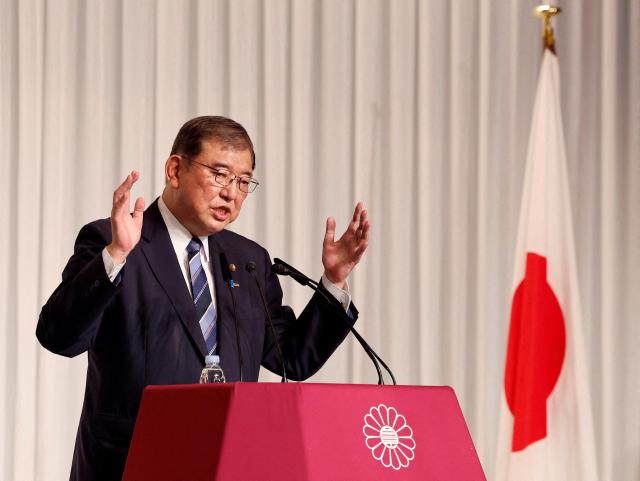 Shigeru Ishiba the newly elected leader of Japans ruling party the Liberal Democratic Party LDP speaks during a press conference after the LDP leadership election in Tokyo on Sept 27 2024 Reuters-Yonhap