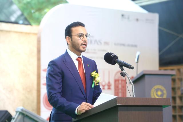 UAE ambassador to Korea, Abdulla Saif Al Nuaimi delivers a conglatulatory message at an opening ceremony in Nami Island, Korea on Sept. 27, 2024. AJP 