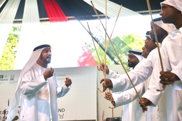 Performers showcase the UAEs traditional dance Al-Ayyala at an event on Nami Island Gangwon Province on Sept 27 2024 AJP Han Jun-gu