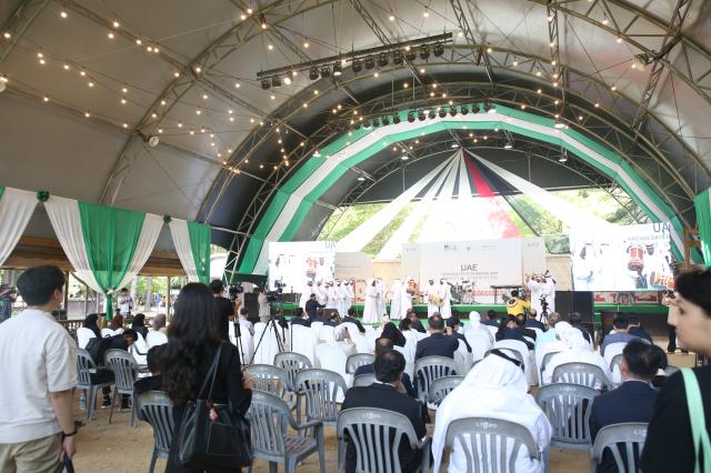 Performers showcase the UAEs traditional dance Al-Ayyala at an event on Nami Island Gangwon Province on Sept 27 2024 AJP Han Jun-gu