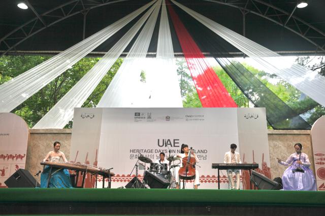 The fusion Korean traditional music team Ensemble SU performs on Nami Island Gangwon Province on Sept 27 2024 AJP Han Jun-gu