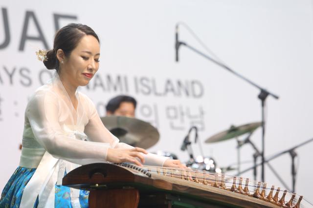 The fusion Korean traditional music team Ensemble SU performs on Nami Island Gangwon Province on Sept 27 2024 AJP Han Jun-gu