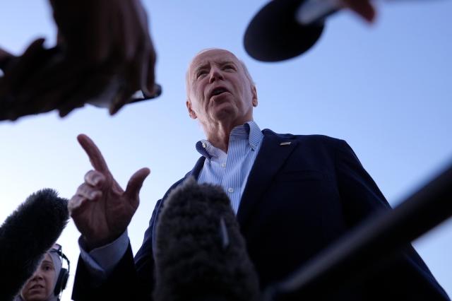 President Joe Biden addresses reporters at Joint Base Andrews Maryland US on Oct 3 2024 AP-Yonhap