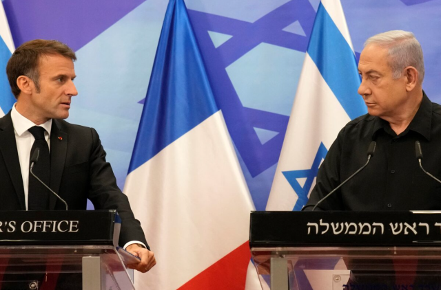 
Israeli Prime Minister Benjamin Netanyahuright participates in a joint press conference with French President Emmanuel Macron in Jerusalem in this file photo taken on Oct 24 2023 Reuters-Yonhap