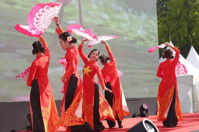 A Vietnamese contemporary folk dance performance takes place at the Vietnam Phở Festival 2024 in Seoul Oct 5 2024 AJP Han Jun-gu