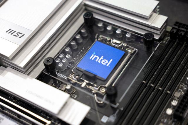 This photo shows an Intel chip on display during Computex 2024 expo in Taipei on June 4 AFP-Yonhap