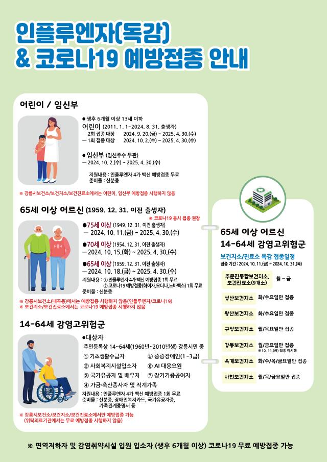 강릉시 인플루엔자 및 코로나19 무료 예방접종 안내문사진강릉시