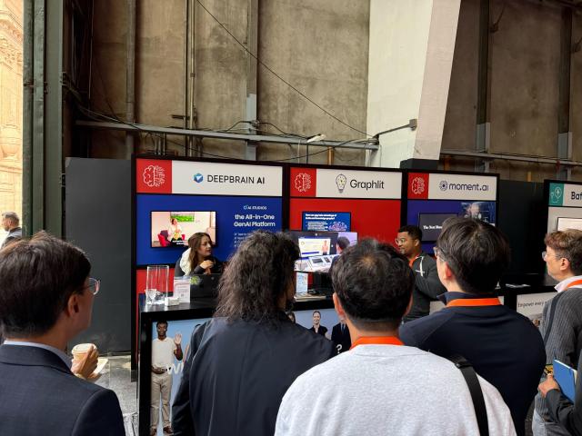 Participants of the LG NOVA InnoFest 2024 gather in front of DeepBrain AI the booth open from Sept 25 to 26 2024 Courtesy of DeepBrain AI