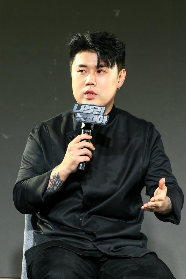 Napoli Matfia speaks during the Culinary Class Wars press conference in Mapo-gu Seoul on Oct 7 2024 AJP Kim Dong-woo