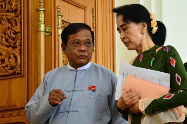 Zaw Myint Maung left at Parliament in Naypyitaw Myanmar on July 23 2015 AP-Yonhap