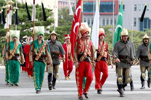 The Turkish Mehter military band enters during their performance at the War Memorial of Korea in Seoul on Oct 8 2024 AJP Kim Dong-woo