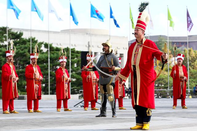 The Turkish Mehter military band performs at the War Memorial of Korea in Seoul on Oct 8 2024 AJP Kim Dong-woo