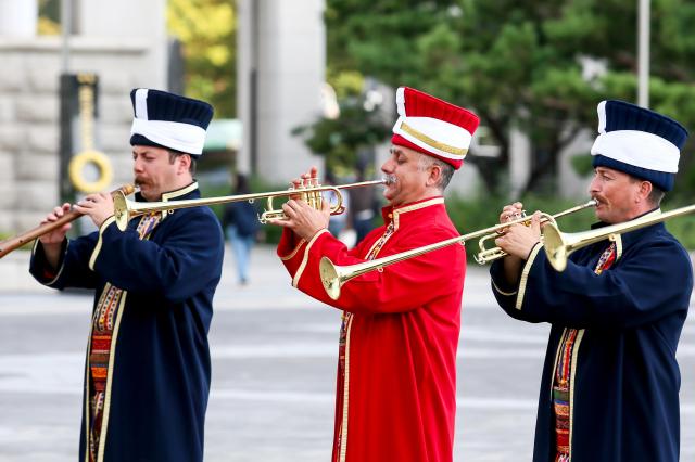 The Turkish Mehter military band performs at the War Memorial of Korea in Seoul on Oct 8 2024 AJP Kim Dong-woo