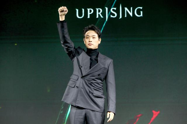 Actor Park Jeong-min poses during a press conference for Uprising in Seoul on Oct 10 2024 AJP Kim Dong-woo