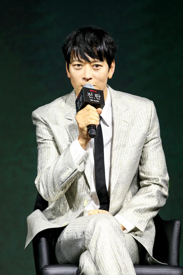 Actor Gang Dong-won speaks during a press conference for Uprising in Seoul on Oct 10 2024 AJP Kim Dong-woo