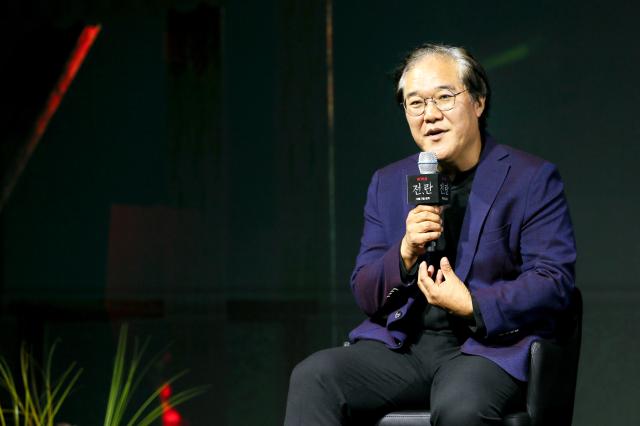 Director Kim Sang-man speaks during a press conference for Uprising in Seoul on Oct 10 2024 AJP Kim Dong-woo