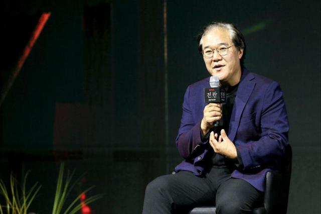 Director Kim Sang-man speaks during a press event for his latest film Uprising in Seoul on Oct 10 2024 AJP Kim Dong-woo