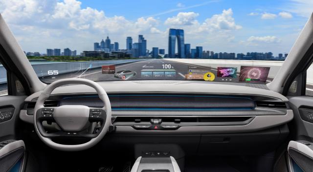 A provided image showing holographic windshield display technology Hyundai Mobis is to develop Courtesy of Hyundai Mobis Co