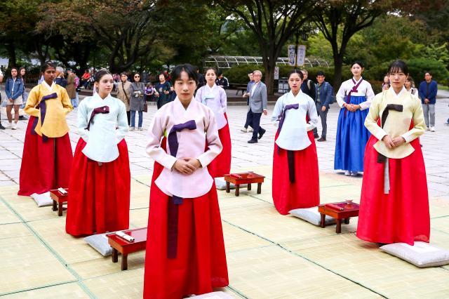 A traditional coming-of-age ceremony for foreign students takes place at the National Folk Museum of Korea in Seoul on Oct 14 2024 AJP Kim Dong-woo