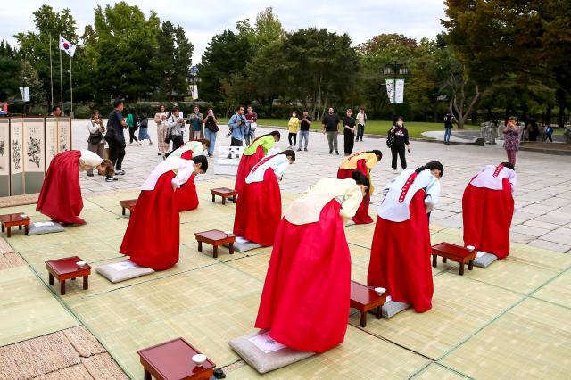 A traditional coming-of-age ceremony for foreign students takes place at the National Folk Museum of Korea in Seoul on Oct 14 2024 AJP Kim Dong-woo