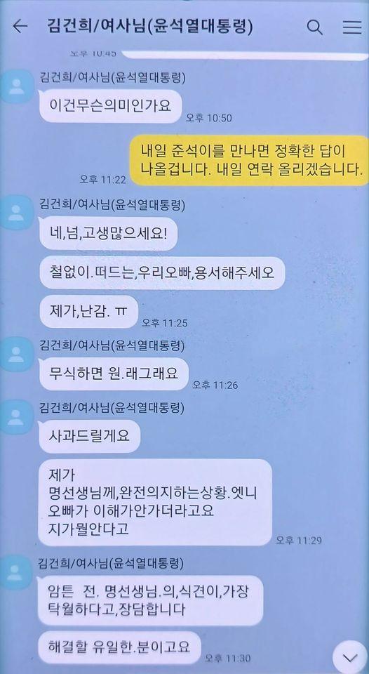 명태균씨와 김건희 여사가 나눈 듯한 카카오톡 대화 내용 출처명태균씨 페이스북