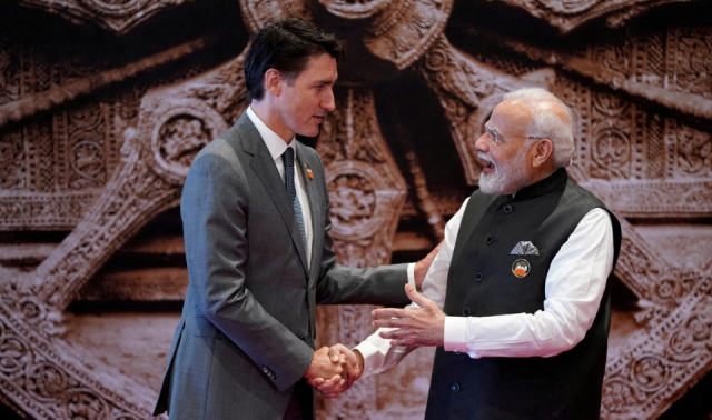 Indian Prime Minister Narendra Modi greets Canadian Prime Minister Justin Trudeau during the G20 Summit in New Delhi on September 9 2023 Reuters-Yonhap