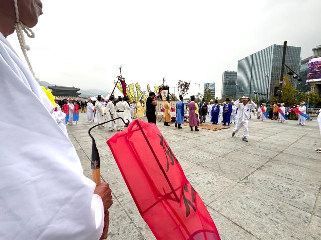 A traditional performance takes place at the Wow Festival in Gwanghwamun Plaza Seoul on Oct 15 2024 AJP Han Jun-gu