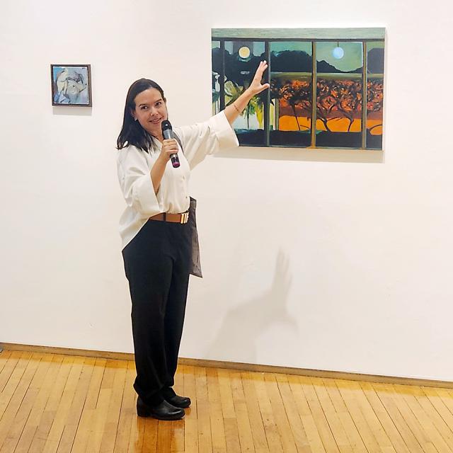 Patricia Abbot speaks during her opening speech session for the art exhibition Beyond Recollection held at the Brazilian Embassy in central Seoul on Oct 15 AJP Park Sae-jin