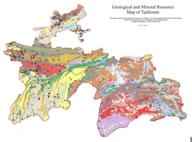 타지키스탄 지질 및 광물분포도 사진타지키스탄 지질국 제공