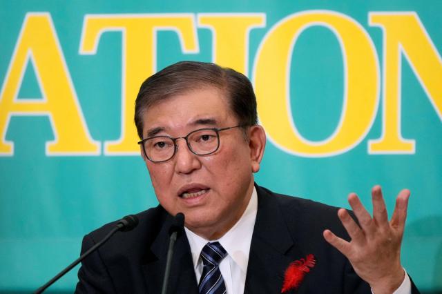 Japans Prime Minister Shigeru Ishiba speaking at a debate with other political party leaders at the Japan National Press Club in Tokyo Japan Oct 12 2024