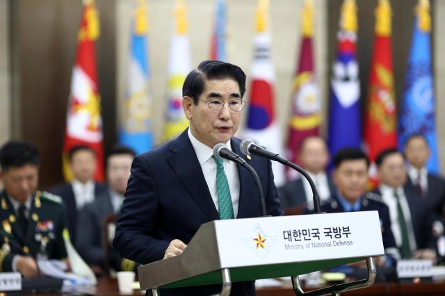 Korean Defense Minister Kim Yong-hyun speaks at the Ministry of National Defense on October 11 2024 Yonhap