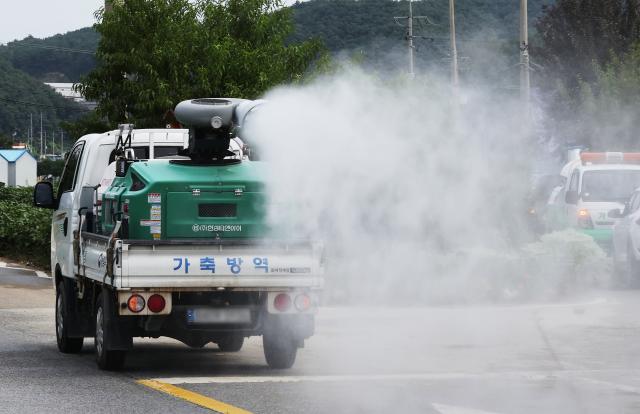 국내 한 농가 주변에서 방역차가 방역작업을 진행하고 있다 사진연합뉴스