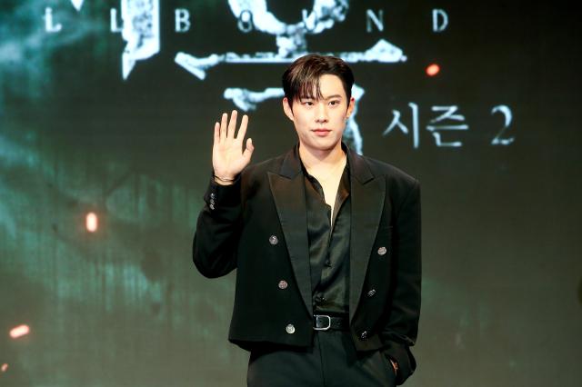 Actor Kim Sung-cheol poses during a press conference for Hellbound Season 2 in Seoul on Oct 21 2024 AJP Kim Dong-woo