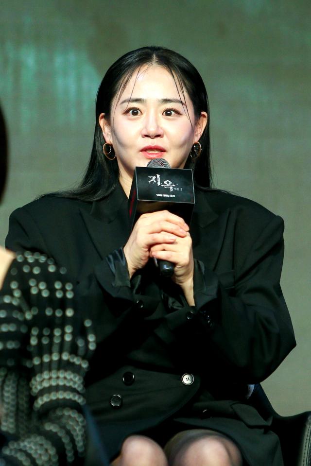 Actor Moon Geun-young speaks during a press conference for Hellbound Season 2 in Seoul on Oct 21 2024 AJP Kim Dong-woo