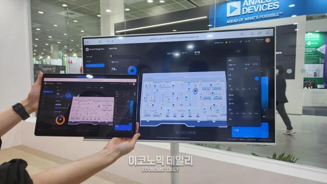 삼성전자가 22일 서울 강남구 코엑스에서 열린 한국전자전KES 2024에서 인공지능AI 스토어 기술 중 하나로 태블릿을 통해 조명과 에어컨을 관리는 기능을 선보이고 있다사진유환 기자