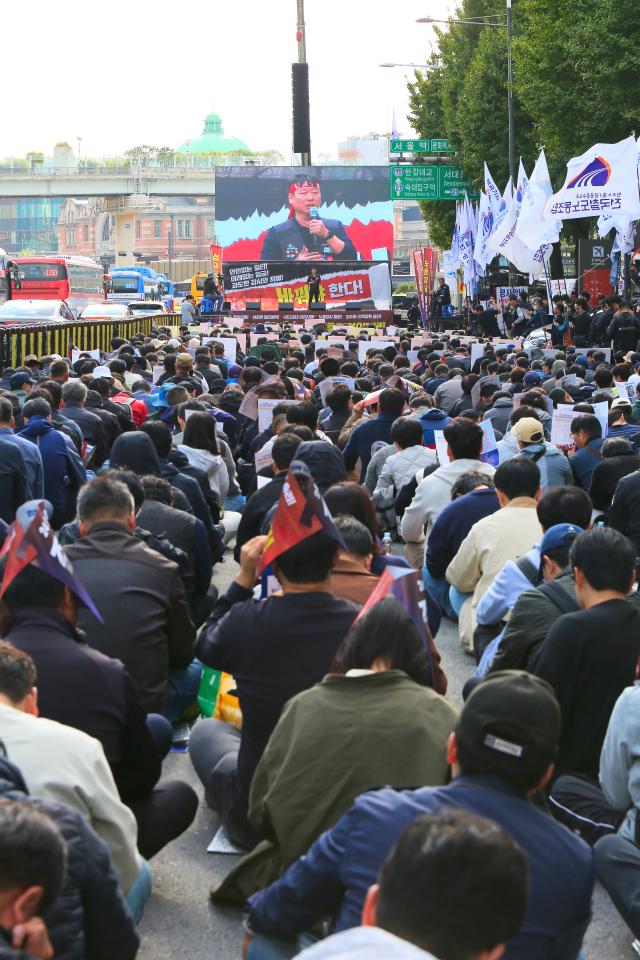 A rally by the Korean railway workers union takes place near Seoul Station Oct 23 2024 AJP Han Jun-gu