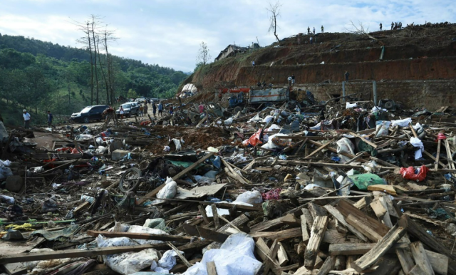 This image released Oct 10 2023 show devastation from Myanmar juntas Oct 10 artillery strike that killed 30 at Kachin refugee camp AFP-Yonhap