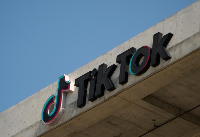 The TikTok logo is displayed on the companys building in California US on Mar 11 2024 AP-Yonhap