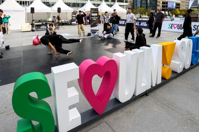 B-boys warm up during the Seoul Extreme Sports Festival at Gwanghwamun Square in Seoul on Oct 25 2024 AJP Kim Dong-woo