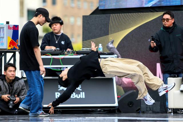 B-boys compete in a breaking battle at the Seoul Extreme Sports Festival at Gwanghwamun Square in Seoul on Oct 25 2024 AJP Kim Dong-woo