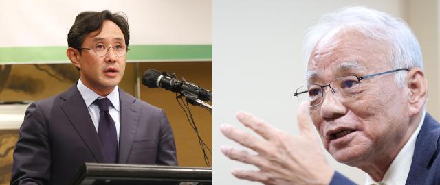 This combination of photos shows Korea Zinc Chairman Choi Yun-beom left and Young Poong advisor Jang Hyung-jin Yonhap