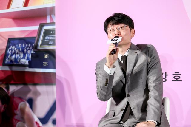 Director Shin Yeon-shick speaks during a press conference for One Win at CGV Yongsan IPark Mall in Seoul on Oct 28 2024 AJP Kim Dong-woo