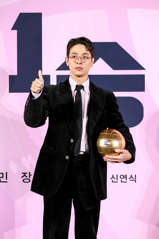 Actor Park Jeong-min poses during a press conference for One Win at CGV Yongsan IPark Mall in Seoul on Oct 28 2024 AJP Kim Dong-woo