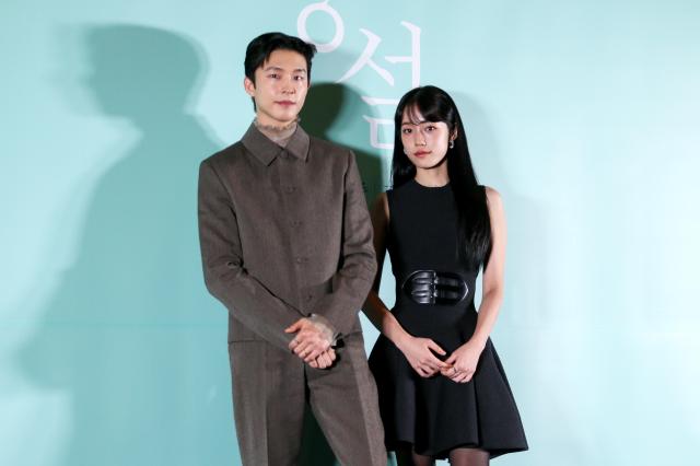 Actors Roh Yoon-seo right and Hong Kyung pose during a press conference for Hear Me Our Summer at Megabox COEX in Seoul on Oct 28 2024 AJP Kim Dong-woo