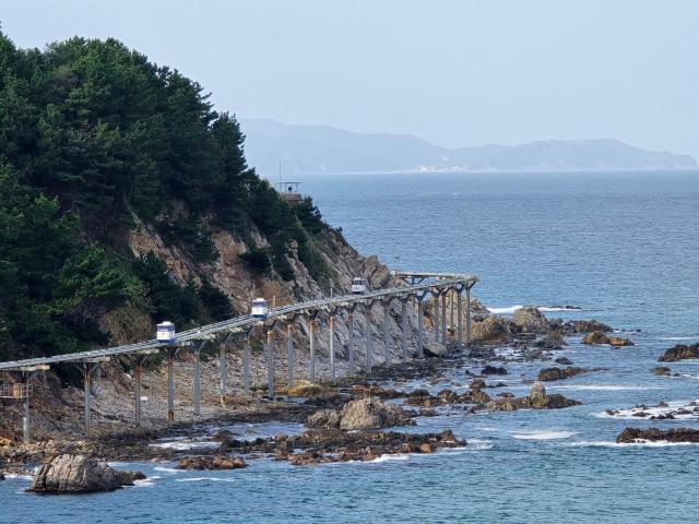 울진 죽변해안 스카이레일은 죽변항부터 후정 해수욕장까지 운행하는 왕복 48㎞의 관광 모노레일이다 사진기수정 기자