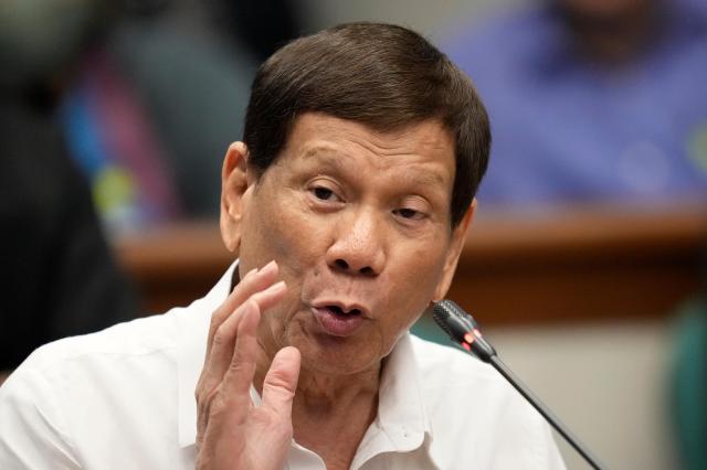 Former Philippine President Rodrigo Duterte during a senate inquiry at the Philippine Senate Monday in Manila Philippines AP-Yonhap