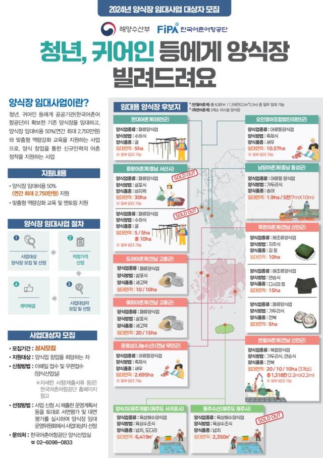 2024년 양식장 임대사업 포스터사진한국어촌어항공단