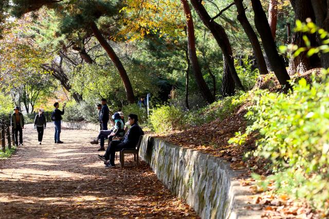 Visitors walk along a trail at Seoul Grand Park in Gwacheon Gyeonggi Province on Oct 30 2024 AJP Kim Dong-woo